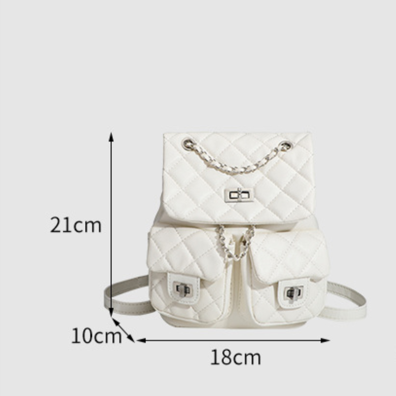 Sac À Dos Femme En Pu De Qualité Supérieure, Style Décontracté, Surpiqûres Matelassées, Fermetures Métalliques, Couleur Unie Et Chaîne. Image6