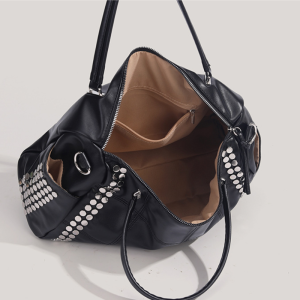 Sacs De Sport Et De Voyage Pour Femmes, Style Décontracté, Avec Quincaillerie Métallique Et Clous, Couleur Unie, En Pu De Qualité Supérieure. h5 Image6