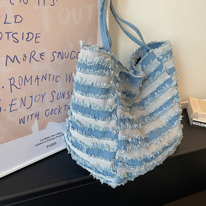Sacs À Bandoulière Carrés Pour Femmes En Toile Patchwork Unie À Rayures, Style Décontracté Image8