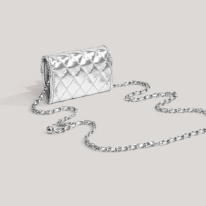 Sac Bandoulière Carré Pour Femme En Pu, Style Décontracté, Surpiqûres Matelassées, Finitions Métalliques, Couleur Unie Et Chaîne. h5 Image3