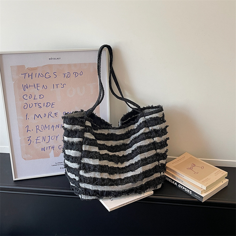 Sacs À Bandoulière Carrés Pour Femmes En Toile Patchwork Unie À Rayures, Style Décontracté Image5