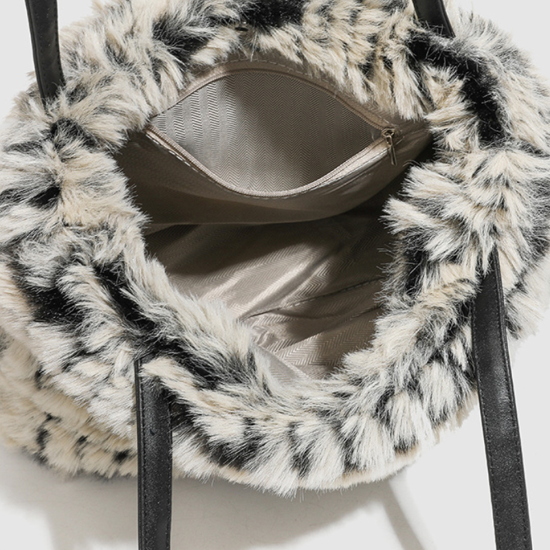 Sacs À Bandoulière Carrés Pour Femmes, Style Décontracté, En Imitation Fourrure À Rayures Duveteuses Image5