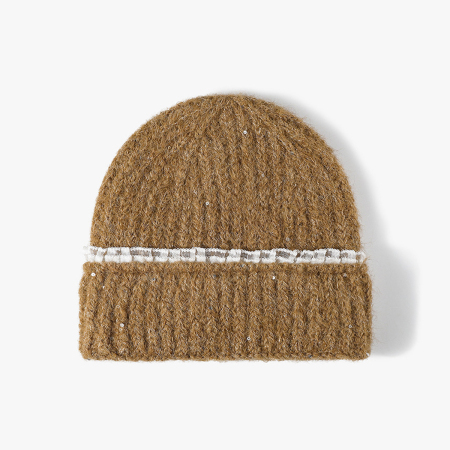 Bonnet femme en laine et polyester mélangés, couleur unie