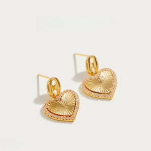 Boucles D'Oreilles Pendantes Pour Femme, Style Cœur, Couleur Cuivre Doré, Collection Simple Series h5 Image3