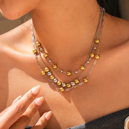 Colliers à perles pour femmes, collection Daily Circle, en acier inoxydable, étanches, couleur or