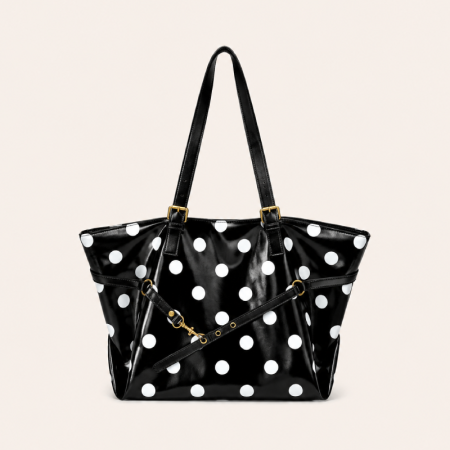 Sacs fourre-tout pour femmes en PU à pois, style décontracté, avec quincaillerie en métal et couleur unie 2
