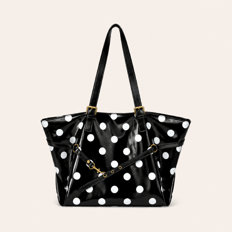 Sacs Fourre-Tout Pour Femmes En Pu À Pois, Style Décontracté, Avec Quincaillerie En Métal Et Couleur Unie