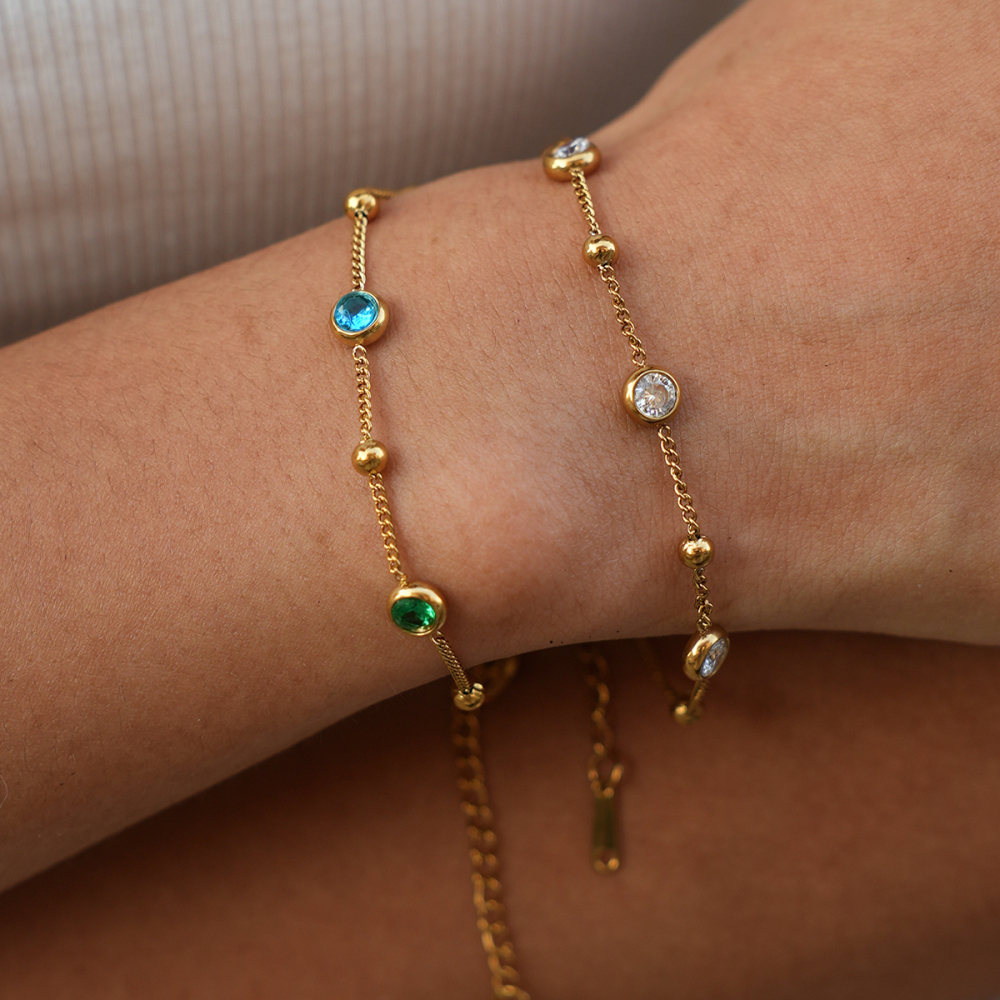 Bracelet Chaîne Femme Simple Series Daily Irregular Shape Circle En Acier Inoxydable Étanche Couleur Or Avec Zircon Image4
