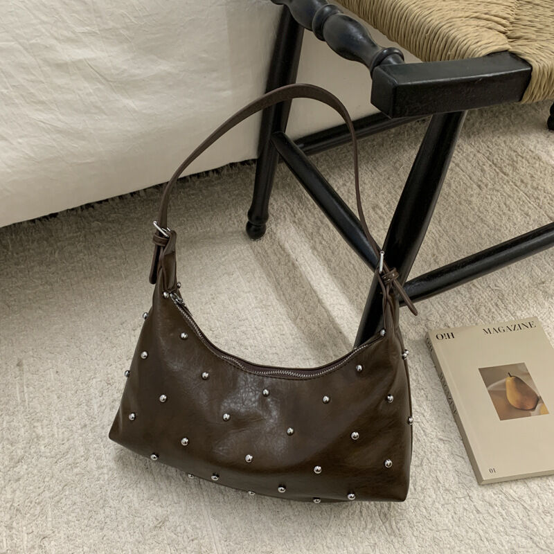 Sacs À Bandoulière Carrés Pour Femmes, Style Streetwear, Ornés De Clous Métalliques Et De Rivets, Couleur Unie, En Pu De Qualité Supérieure. h5Image6