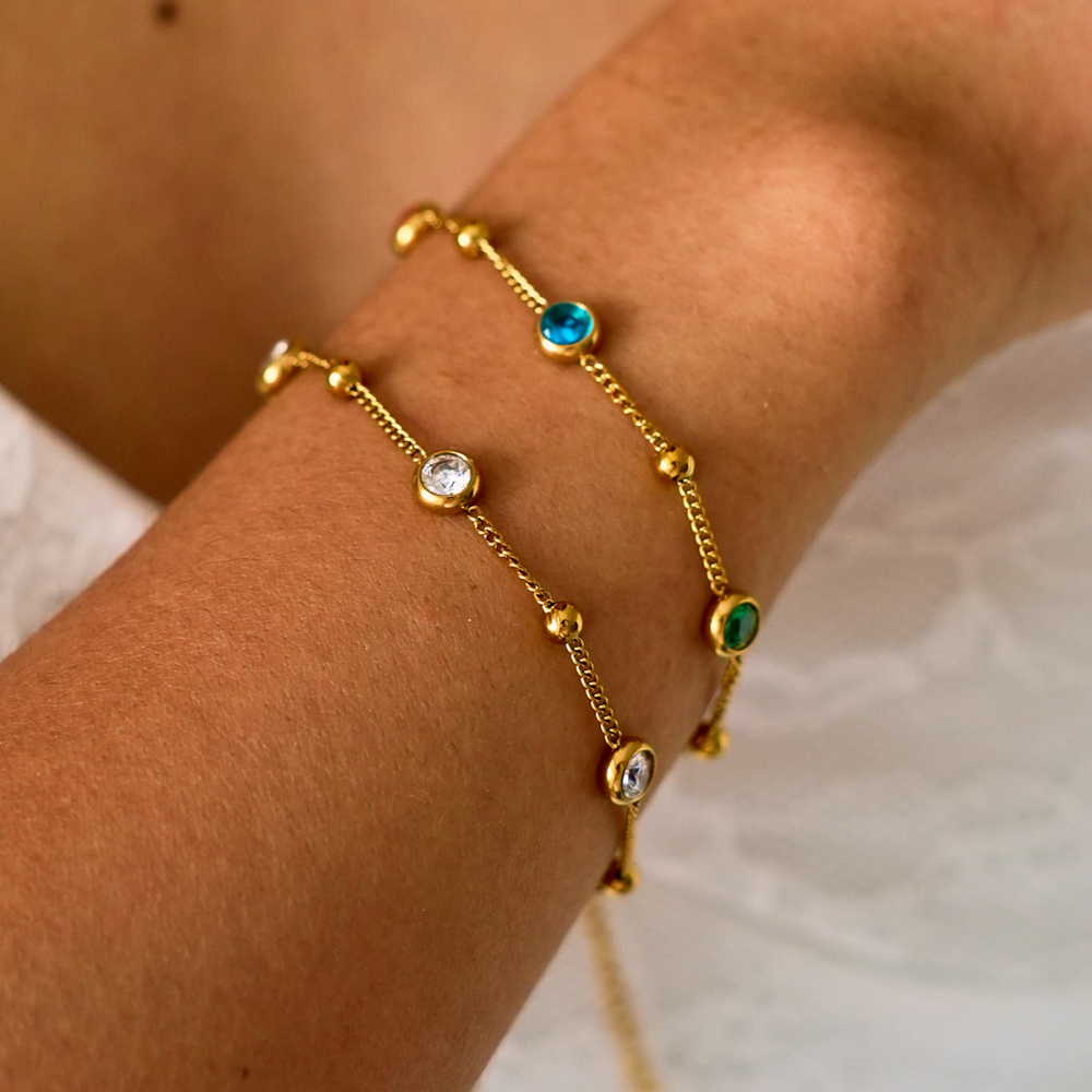 Bracelet Chaîne Femme Simple Series Daily Irregular Shape Circle En Acier Inoxydable Étanche Couleur Or Avec Zircon Image2
