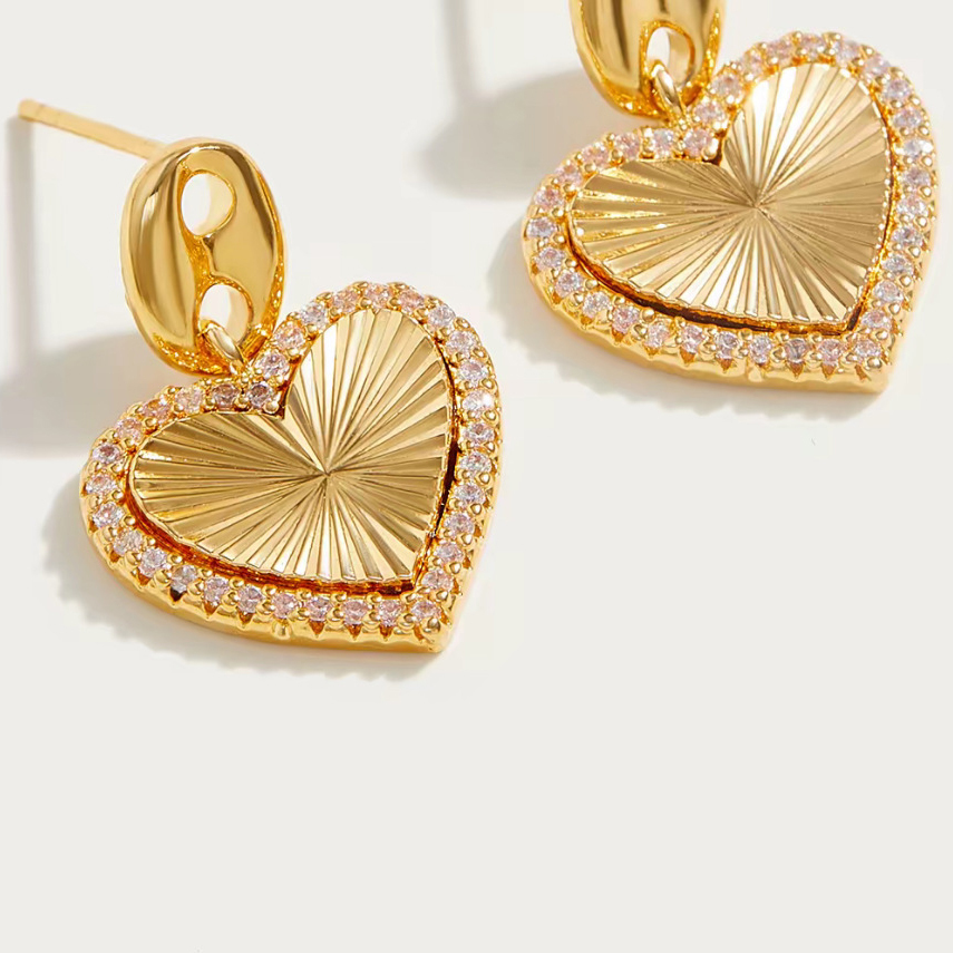 Boucles D'Oreilles Pendantes Pour Femme, Style Cœur, Couleur Cuivre Doré, Collection Simple Series Image4
