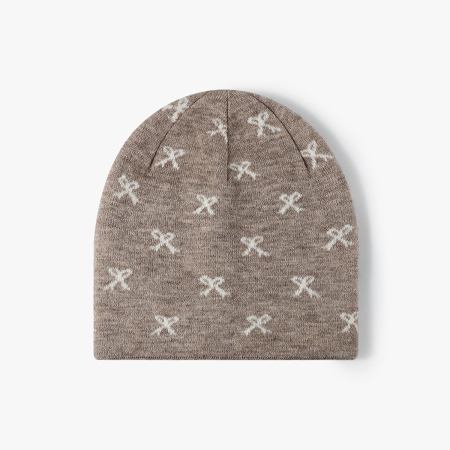 Bonnet tricoté en polyester pour femme avec joli nœud papillon
