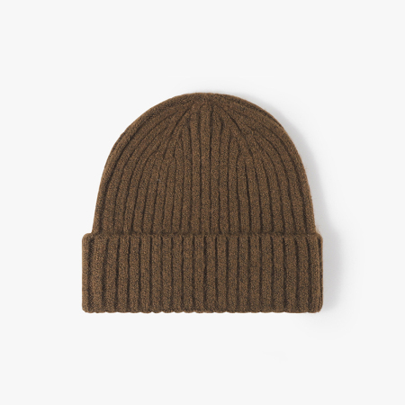 Bonnet tricoté en laine et polyester à rayures unies