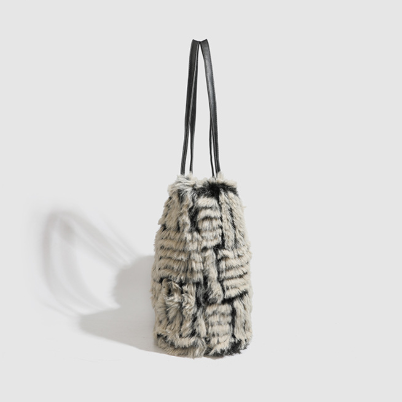 Sacs À Bandoulière Carrés Pour Femmes, Style Décontracté, En Imitation Fourrure À Rayures Duveteuses Image4