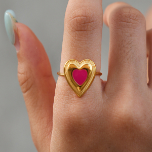Bagues Tendance Simple Series Daily Heart En Acier Inoxydable Étanche Couleur Or h5 Image4