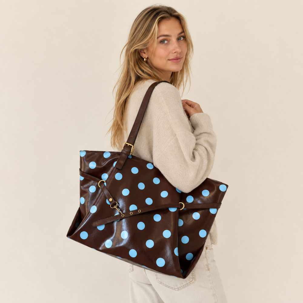 Sacs Fourre-Tout Pour Femmes En Pu À Pois, Style Décontracté, Avec Quincaillerie En Métal Et Couleur Unie h5Image3