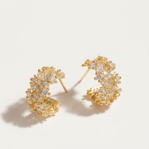 Boucles D'Oreilles Puces Pour Femmes, Élégantes, De Forme Irrégulière, Couleur Cuivre Doré, Collection Luxious Series h5 Image3