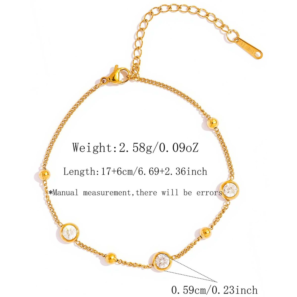 Bracelet Chaîne Femme Simple Series Daily Irregular Shape Circle En Acier Inoxydable Étanche Couleur Or Avec Zircon 