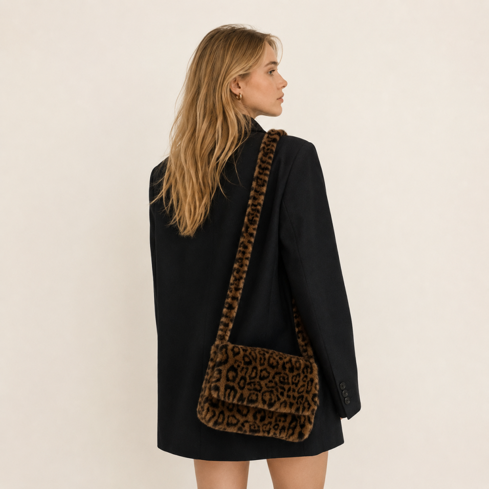 Sacs À Bandoulière Carrés Pour Femmes, Style Décontracté, En Fausse Fourrure Imprimée Léopard. Image2