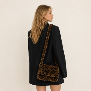 Sacs À Bandoulière Carrés Pour Femmes, Style Décontracté, En Fausse Fourrure Imprimée Léopard. h5 Image2