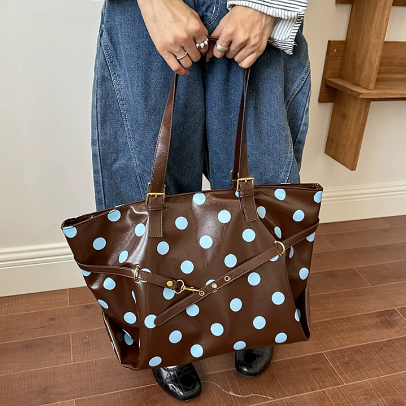 Sacs Fourre-Tout Pour Femmes En Pu À Pois, Style Décontracté, Avec Quincaillerie En Métal Et Couleur Unie h5Image10