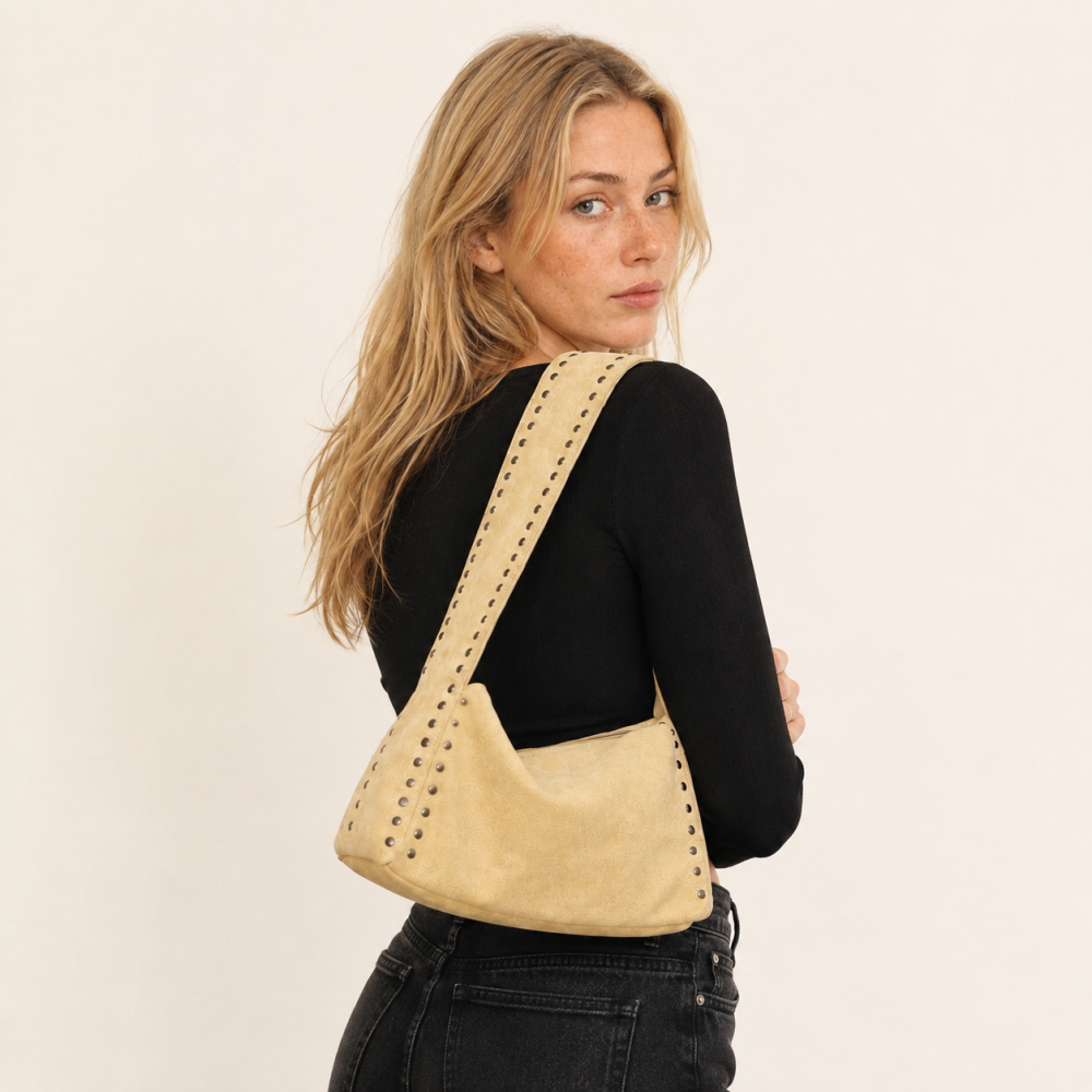 Sacs À Bandoulière Carrés Pour Femmes, Style Décontracté, Ornés De Clous Métalliques Et De Rivets En Daim Uni Image3
