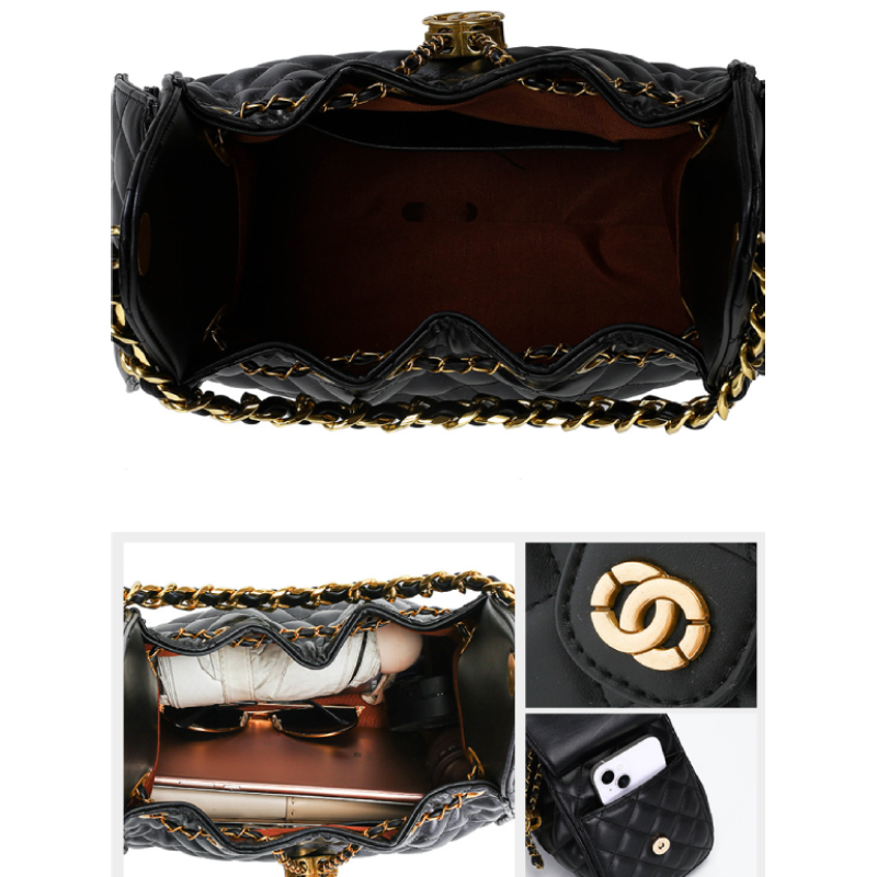 Sac À Bandoulière Carré Pour Femme, Style Décontracté, Matelassé, Finitions Métalliques, Couleur Unie, Chaîne, En Pu De Qualité Supérieure Image6