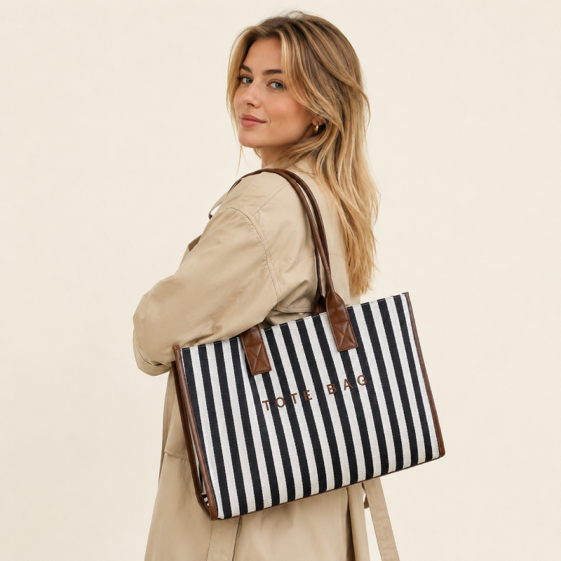 Sacs Cabas Carrés En Toile Pour Femmes, Style Décontracté, Sans Lettres, À Rayures Et À Pois Image3