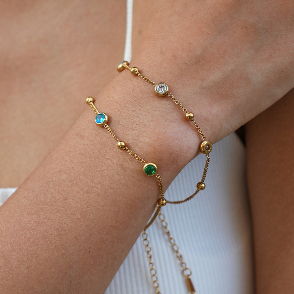Bracelet Chaîne Femme Simple Series Daily Irregular Shape Circle En Acier Inoxydable Étanche Couleur Or Avec Zircon Image6