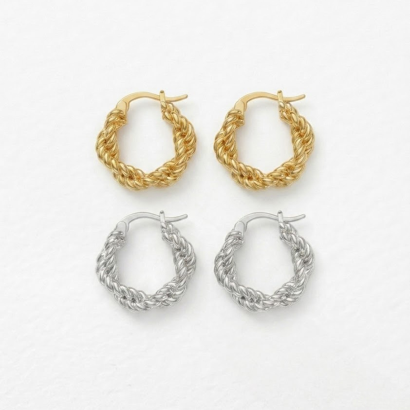 Boucles D'Oreilles Créoles Simple Series Daily Twist Circle Couleur Cuivre Doré Pour Femmes Image4