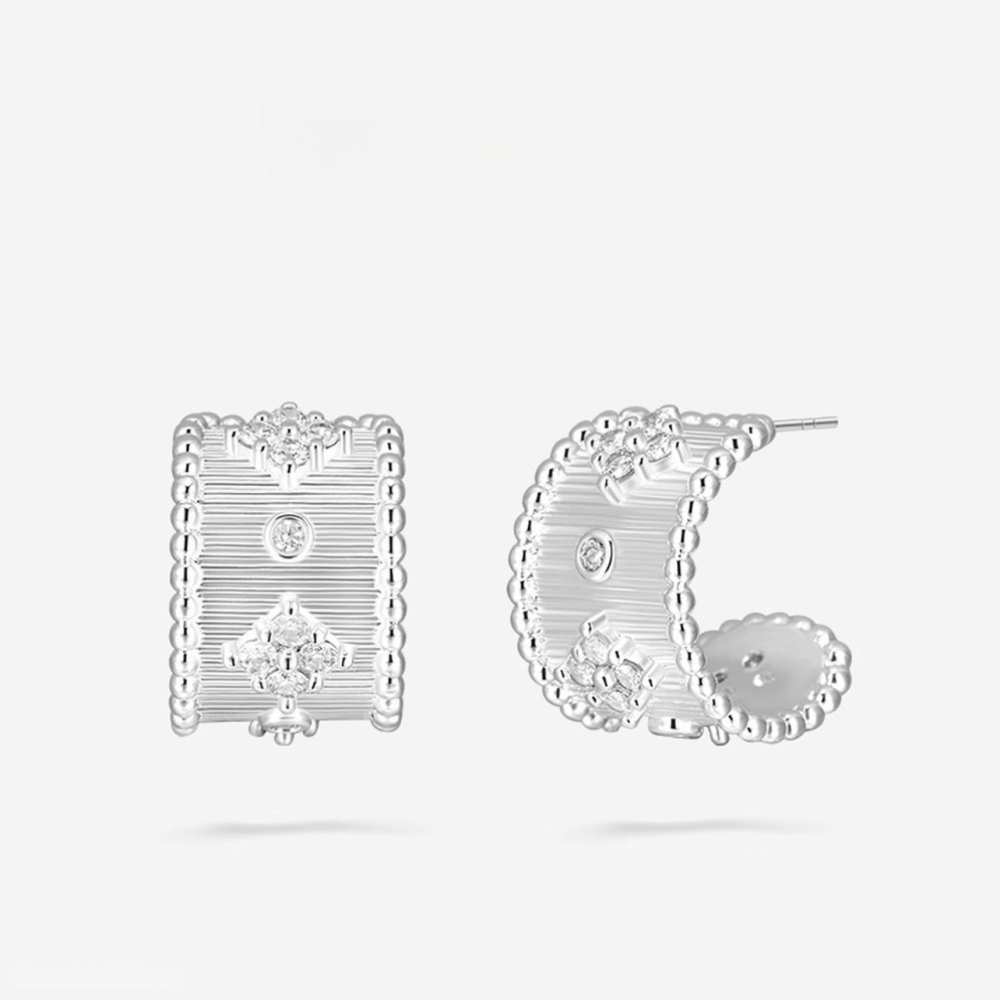 Boucles D'Oreilles Puces Pour Femmes, Collection Simple Series Retro Flower Lines, Couleur Cuivre Doré Image5