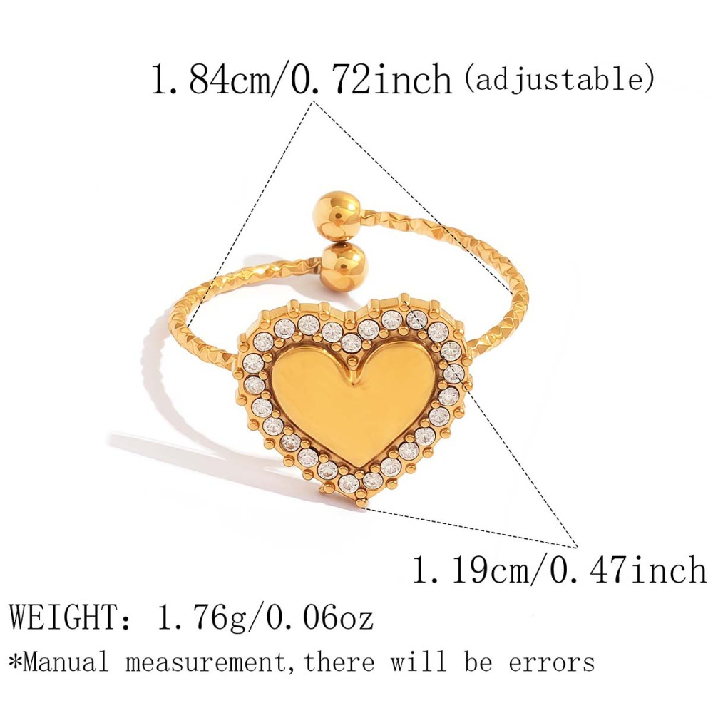 Bagues Simple Series Daily Heart En Acier Inoxydable Étanche Couleur Or Avec Strass 
