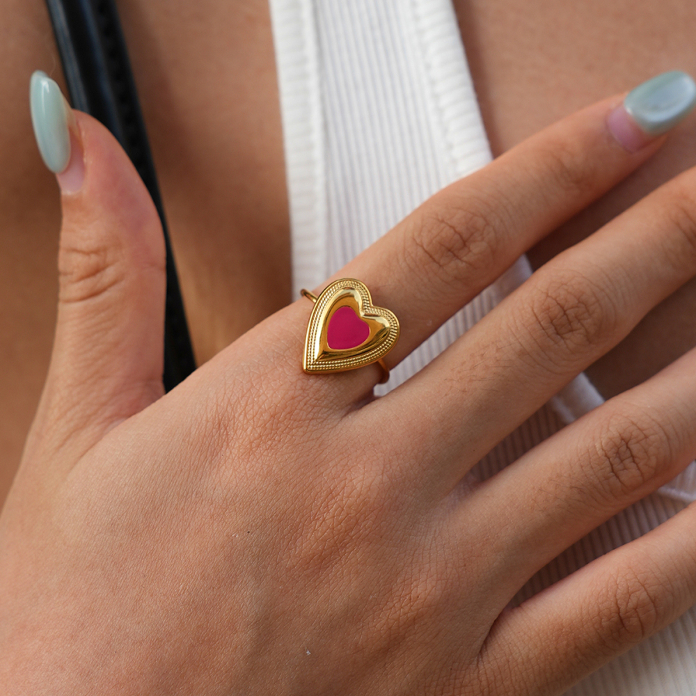 Bagues Tendance Simple Series Daily Heart En Acier Inoxydable Étanche Couleur Or h5Image2