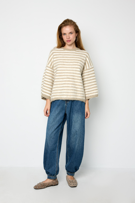 Pulls en maille de polyester à rayures, vêtements décontractés automne/hiver
