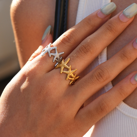Bagues tendance Simple Series Daily Starfish en acier inoxydable étanche couleur or