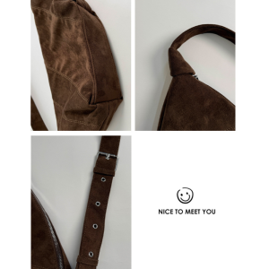 Sac Bandoulière Minimaliste Patchwork Uni En Daim Patchwork, Style Sac À Main h5 Image7