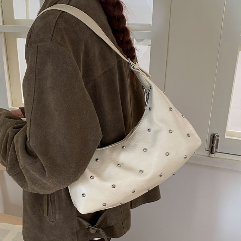 Sacs À Bandoulière Carrés Pour Femmes, Style Streetwear, Ornés De Clous Métalliques Et De Rivets, Couleur Unie, En Pu De Qualité Supérieure. h5Image8