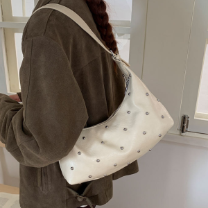 Sacs À Bandoulière Carrés Pour Femmes, Style Streetwear, Ornés De Clous Métalliques Et De Rivets, Couleur Unie, En Pu De Qualité Supérieure. h5 Image8