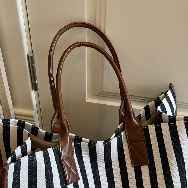 Sacs Cabas Carrés En Toile Pour Femmes, Style Décontracté, Sans Lettres, À Rayures Et À Pois Image7