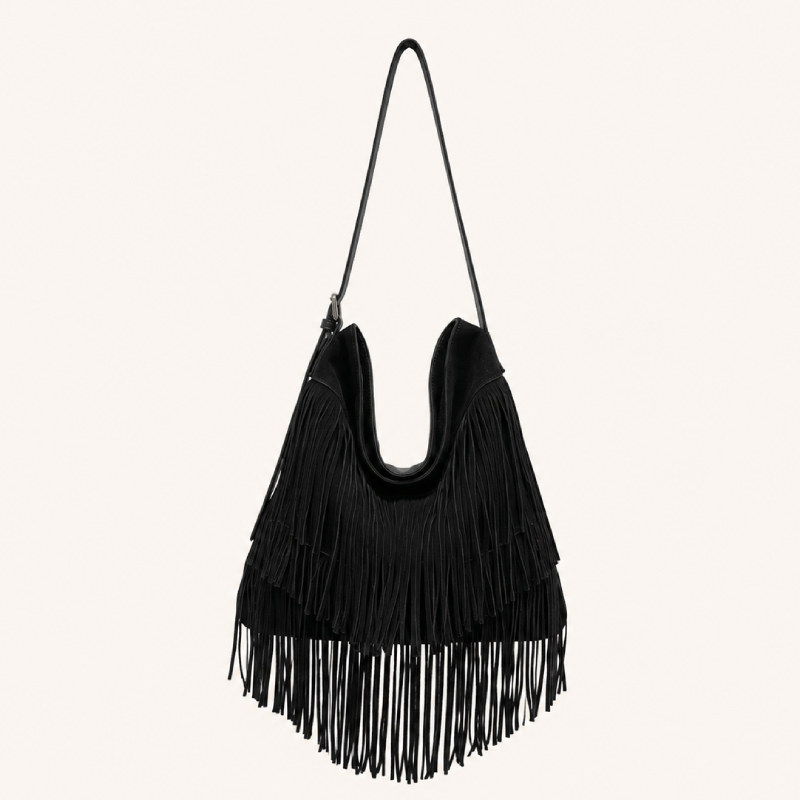 Sacs À Bandoulière Carrés Pour Femmes En Daim Uni À Pompons Style Bohème Image2