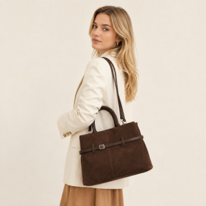 Sacs À Main Carrés Pour Femmes En Daim Uni, Style Bureau, Avec Quincaillerie En Métal h5 Image5