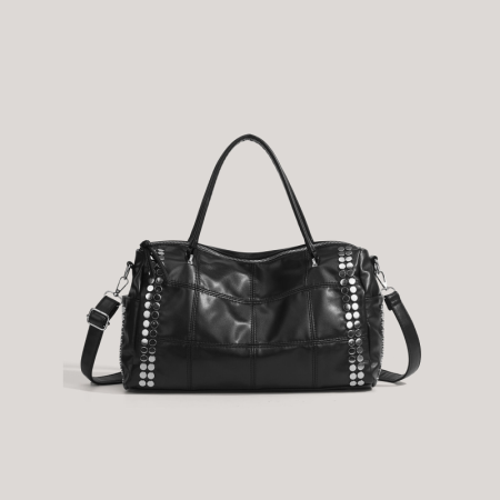 Sacs de sport et de voyage pour femmes, style décontracté, avec quincaillerie métallique et clous, couleur unie, en PU de qualité supérieure.