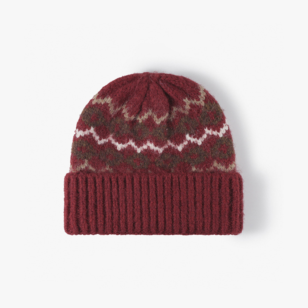 Bonnet Tricoté Pour Femme, Style Rétro, Multicolore, À Motif Géométrique, En Laine Et Polyester Mélangés. h5Image2