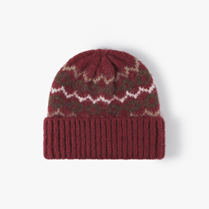 Bonnet Tricoté Pour Femme, Style Rétro, Multicolore, À Motif Géométrique, En Laine Et Polyester Mélangés. h5 Image2