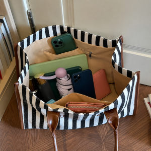 Sacs Cabas Carrés En Toile Pour Femmes, Style Décontracté, Sans Lettres, À Rayures Et À Pois h5 Image5
