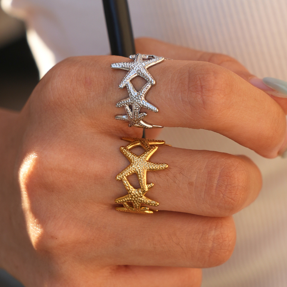 Bagues Tendance Simple Series Daily Starfish En Acier Inoxydable Étanche Couleur Or Image4