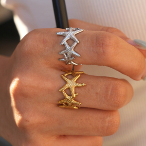 Bagues Tendance Simple Series Daily Starfish En Acier Inoxydable Étanche Couleur Or h5 Image4