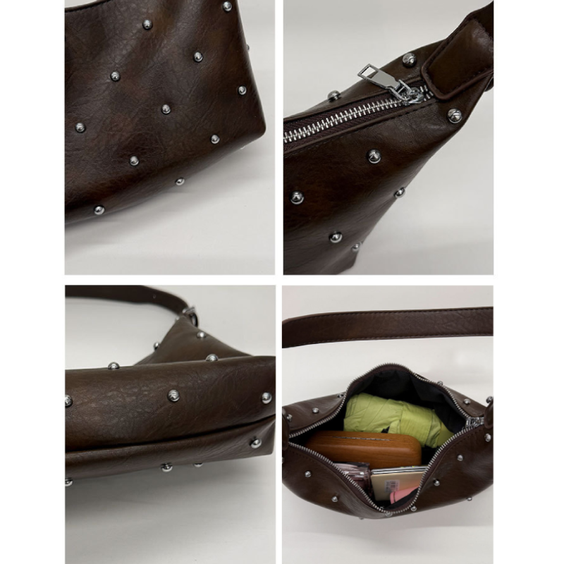 Sacs À Bandoulière Carrés Pour Femmes, Style Streetwear, Ornés De Clous Métalliques Et De Rivets, Couleur Unie, En Pu De Qualité Supérieure. h5Image9
