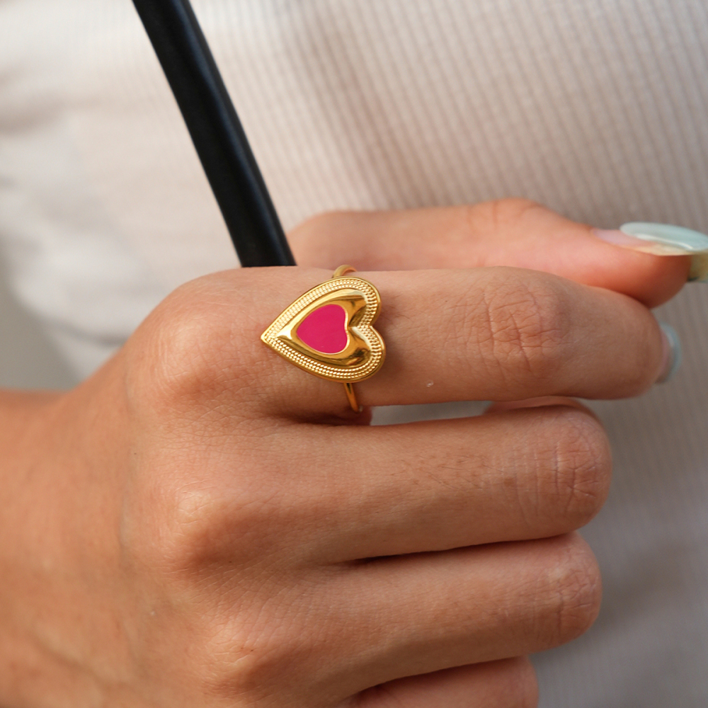Bagues Tendance Simple Series Daily Heart En Acier Inoxydable Étanche Couleur Or h5Image3
