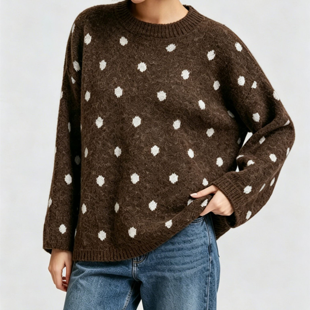 Pull Décontracté À Pois, Coupe Ample, En Laine Et Acrylique Tricoté. 